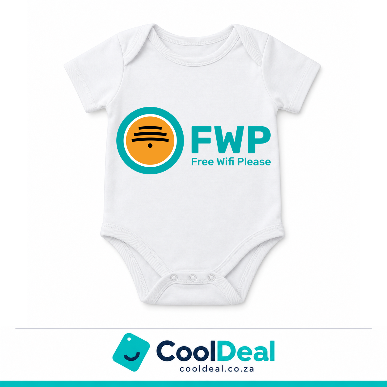 FWP funny baby onesie – white cotton babygrow by CoolDeal South Africa