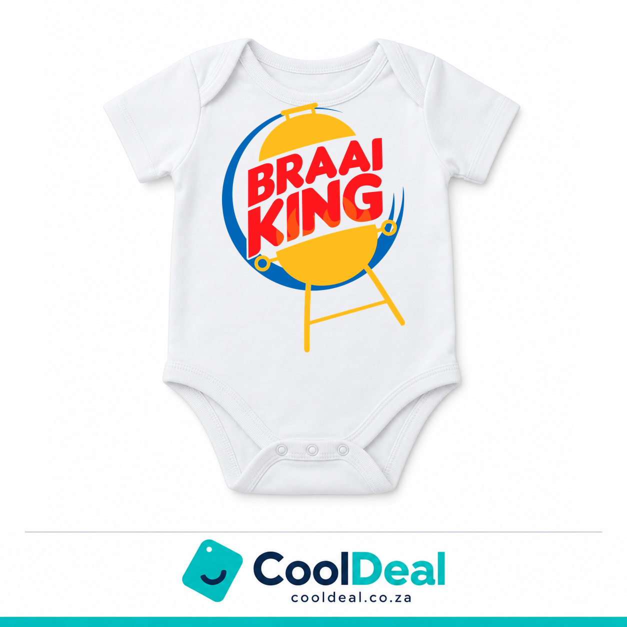 Braai King funny baby onesie – white cotton babygrow by CoolDeal South Africa