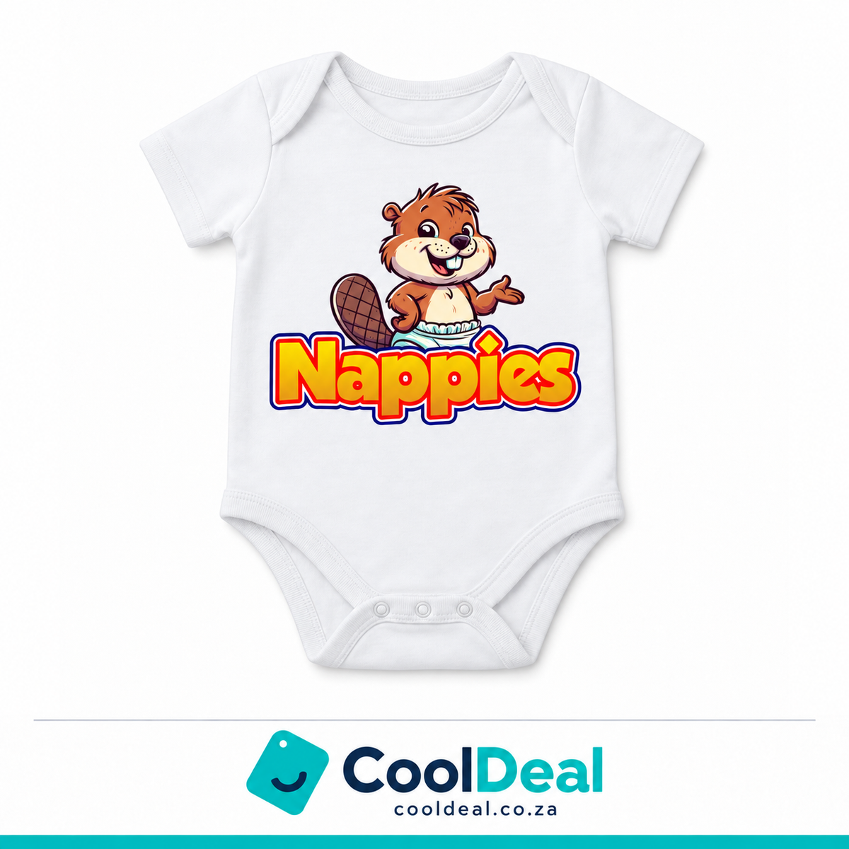 Nappies funny baby onesie – white cotton babygrow by CoolDeal South Africa