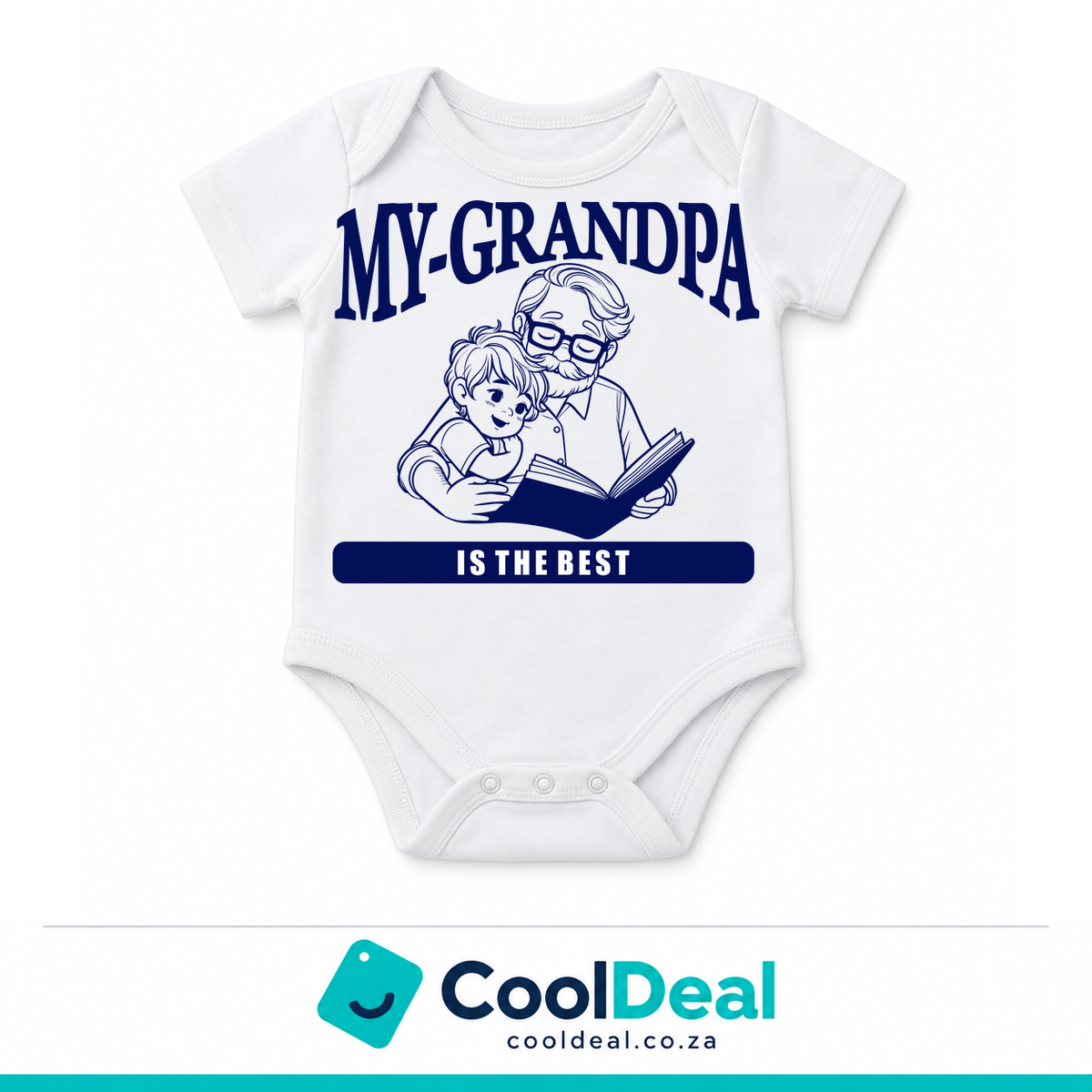 My Grandpa Is The Best funny baby onesie – white cotton babygrow by CoolDeal South Africa