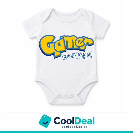 Gamer funny baby onesie – white cotton babygrow by CoolDeal South Africa