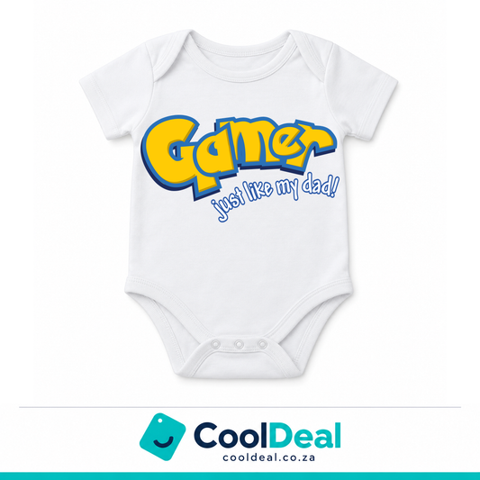 Gamer funny baby onesie – white cotton babygrow by CoolDeal South Africa