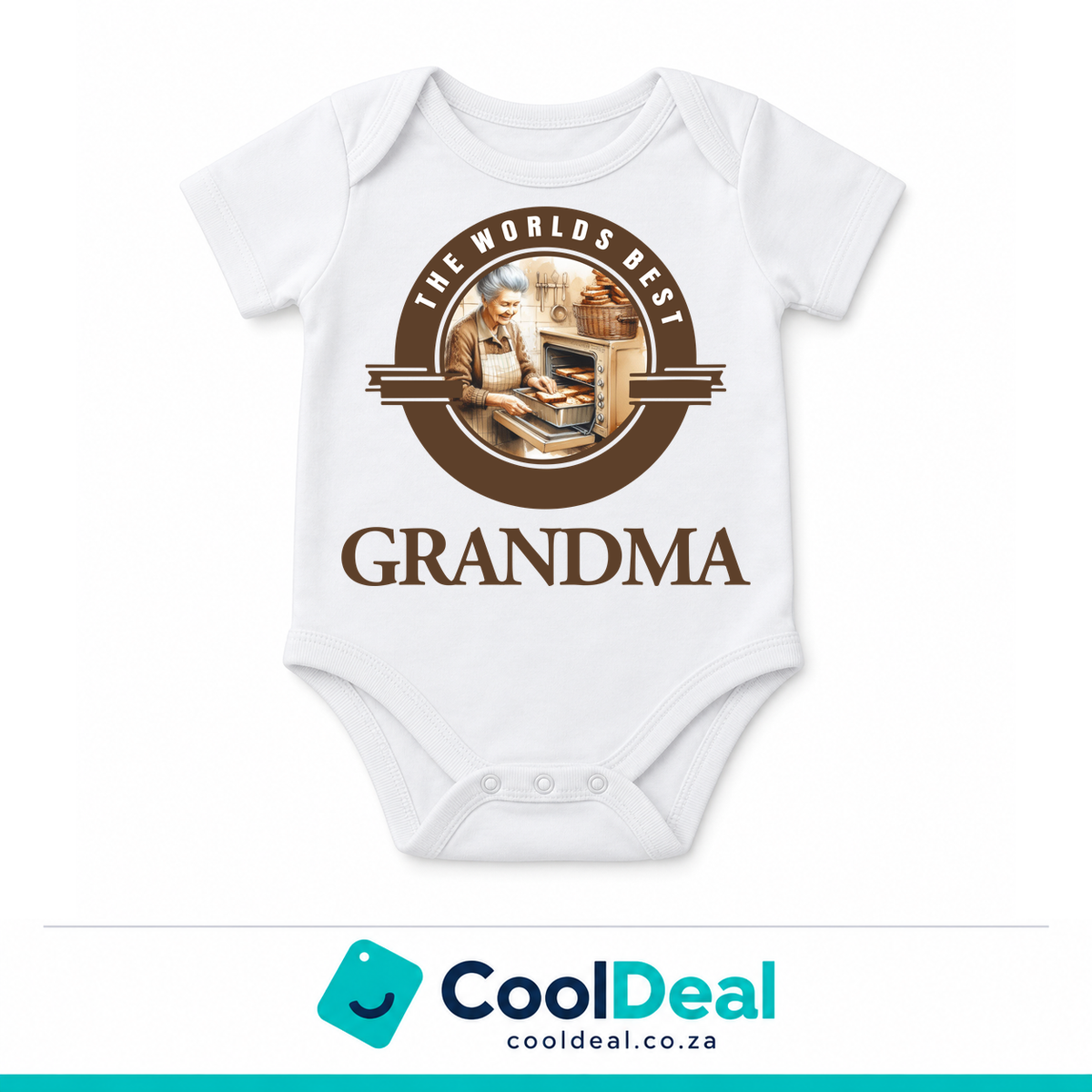 The World's Best Grandma funny baby onesie – white cotton babygrow by CoolDeal South Africa