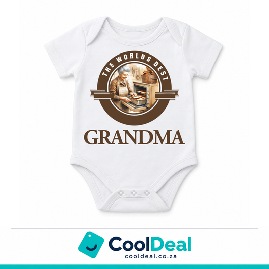 The World's Best Grandma funny baby onesie – white cotton babygrow by CoolDeal South Africa