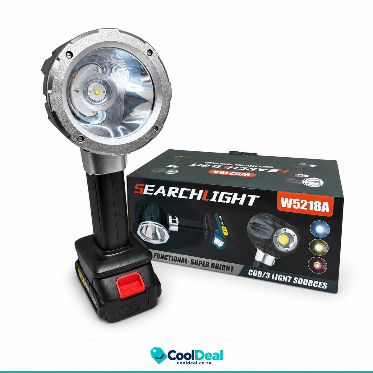 W5218A Rechargeable LED Searchlight – Super Bright, COB / 3 Light Sources
