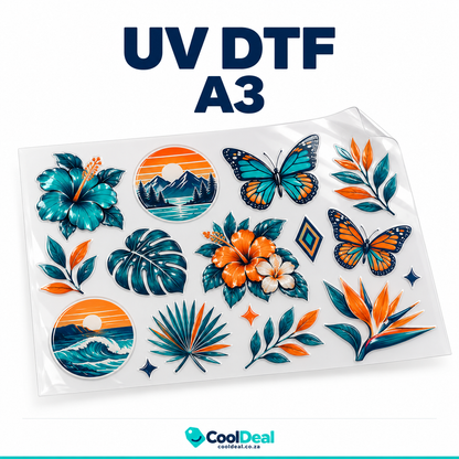 UV DTF Transfer Sheet – Upload Your Artwork | A4, A3, 300×500 & 300×900 mm