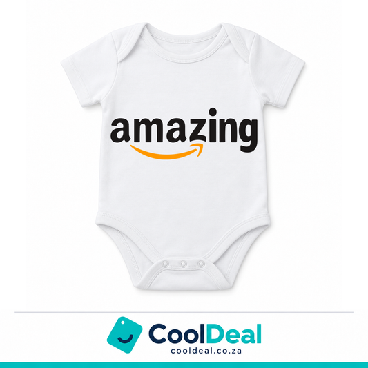 Amazing funny baby onesie – white cotton babygrow by CoolDeal South Africa