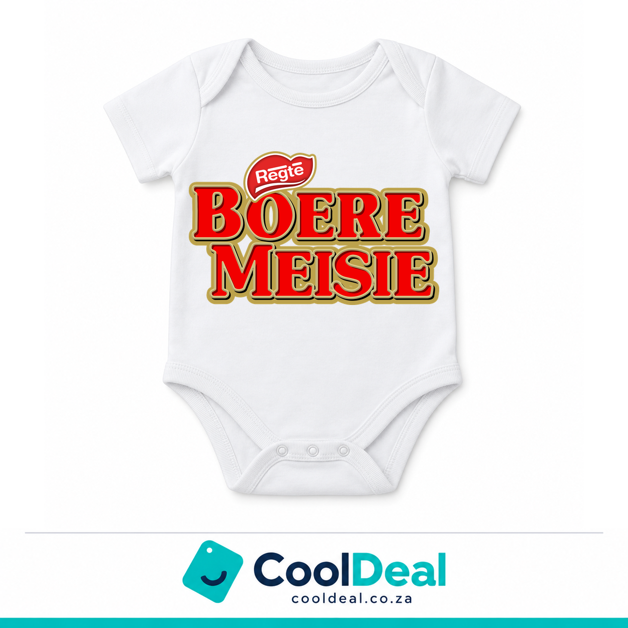 Boere Meisie funny baby onesie – white cotton babygrow by CoolDeal South Africa