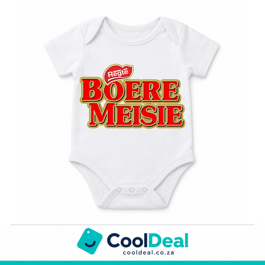 Boere Meisie funny baby onesie – white cotton babygrow by CoolDeal South Africa