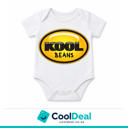 Kool Beans funny baby onesie – white cotton babygrow by CoolDeal South Africa