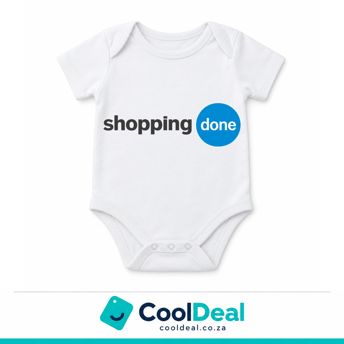 Shopping Done funny baby onesie – white cotton babygrow by CoolDeal South Africa