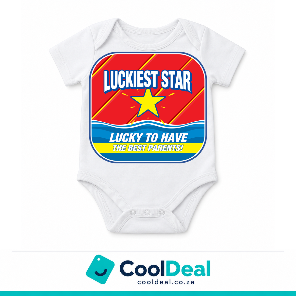 Lucky Star funny baby onesie – white cotton babygrow by CoolDeal South Africa