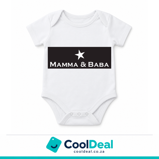 Mamma & Baba funny baby onesie – white cotton babygrow by CoolDeal South Africa