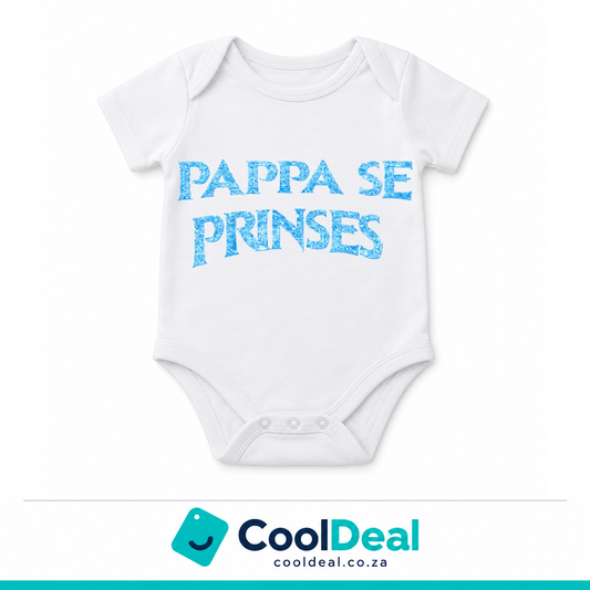 Pappa se Prinses funny baby onesie – white cotton babygrow by CoolDeal South Africa