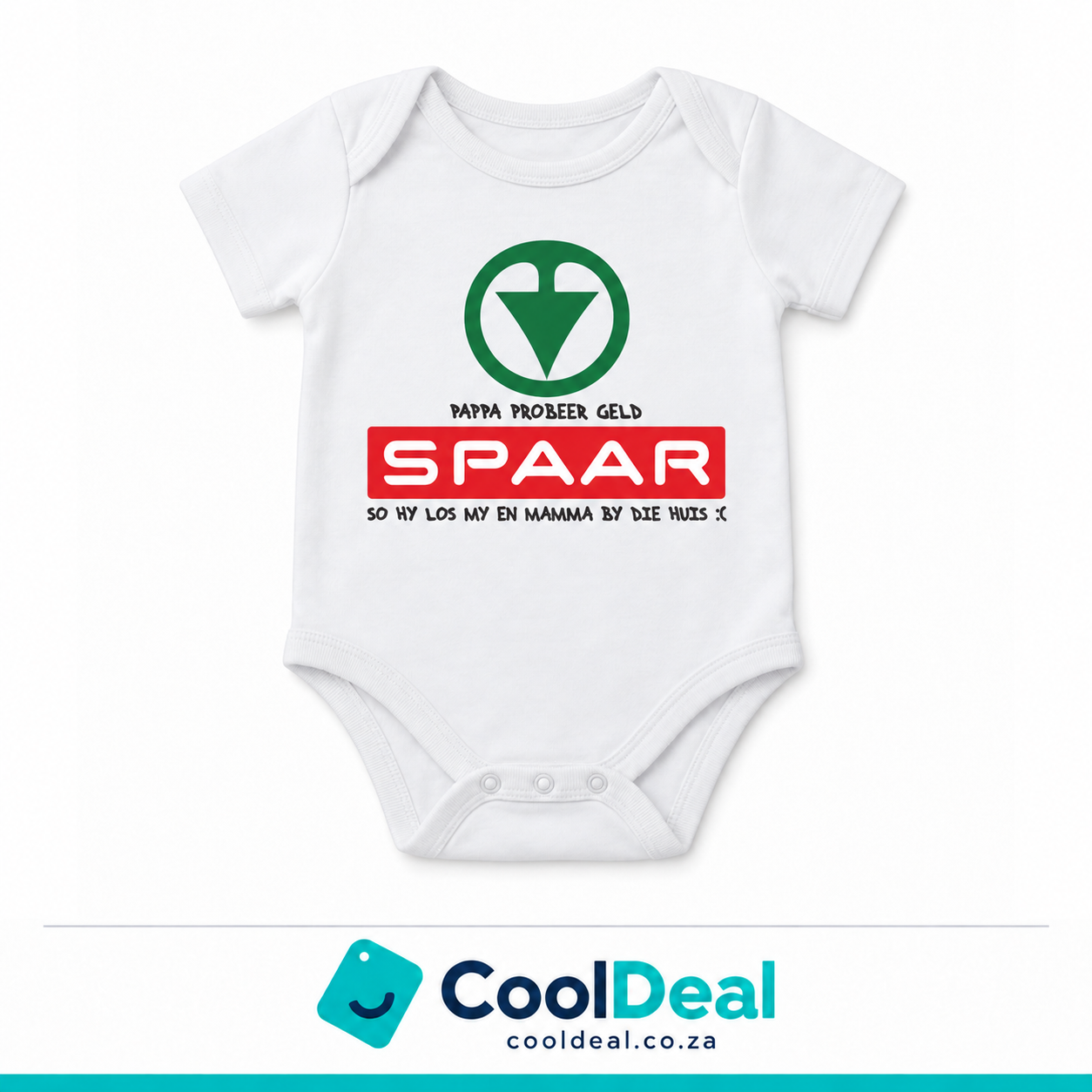 Spaar funny baby onesie – white cotton babygrow by CoolDeal South Africa