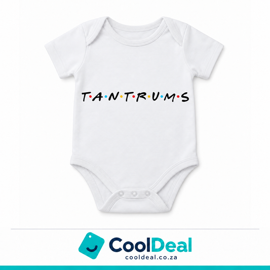Tantrums funny baby onesie – white cotton babygrow by CoolDeal South Africa
