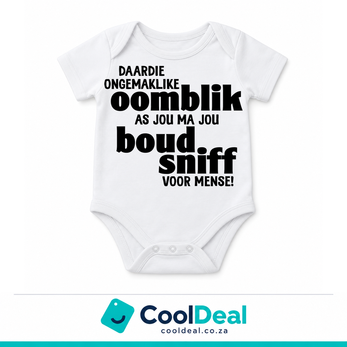 Boud Sniff funny baby onesie – white cotton babygrow by CoolDeal South Africa