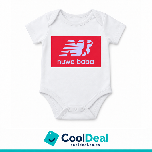 Nuwe Baba funny baby onesie – white cotton babygrow by CoolDeal South Africa
