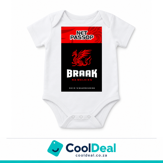 Braak — Net Passop funny baby onesie – white cotton babygrow by CoolDeal South Africa