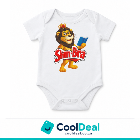 Slim-Bra funny baby onesie – white cotton babygrow by CoolDeal South Africa