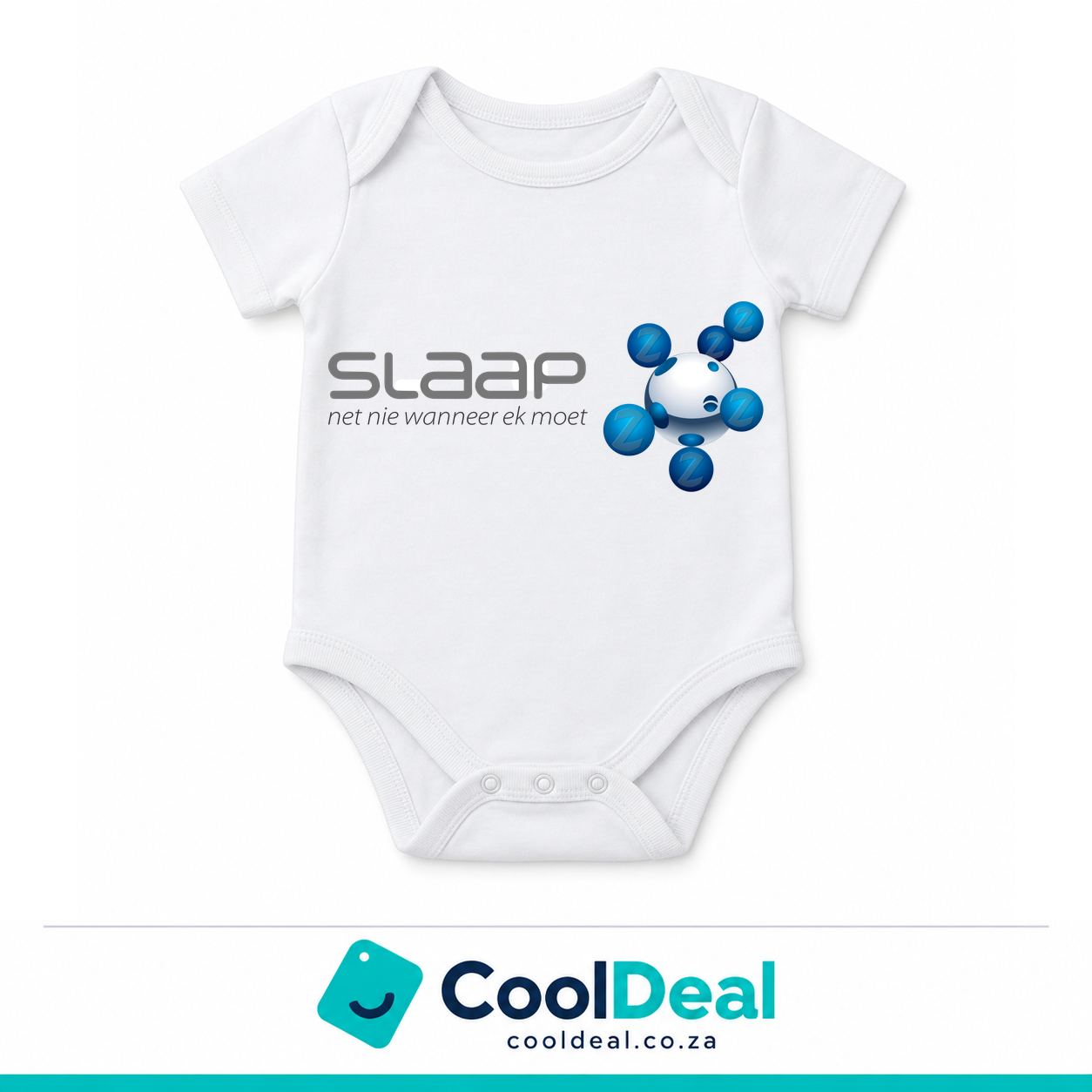 Slaap funny baby onesie – white cotton babygrow by CoolDeal South Africa