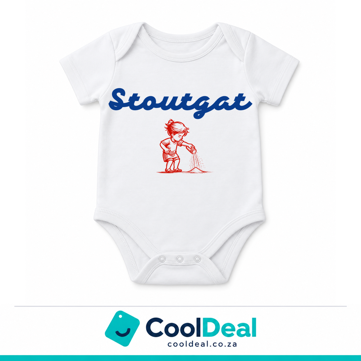 Stoutgat funny baby onesie – white cotton babygrow by CoolDeal South Africa