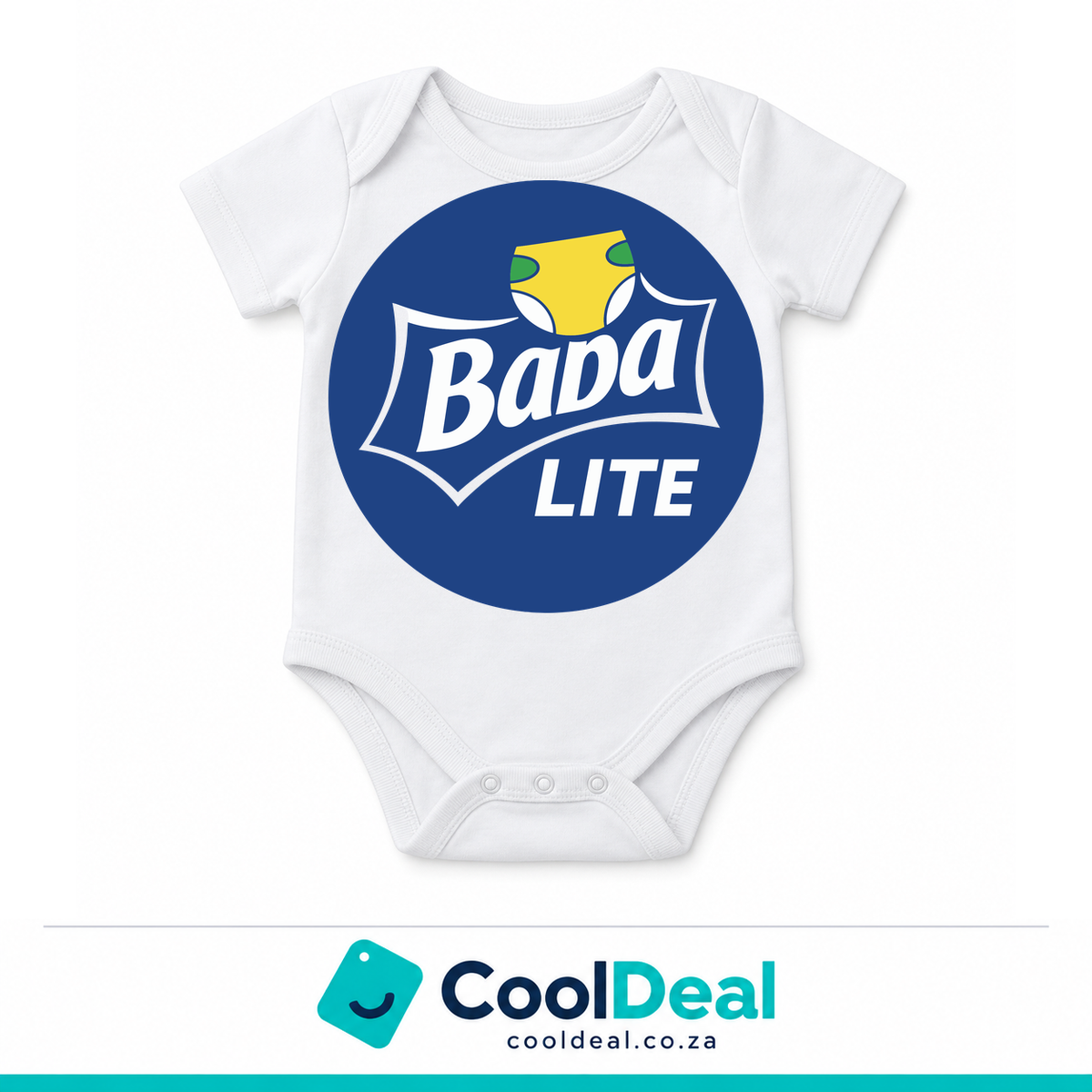 Bada Lite funny baby onesie – white cotton babygrow by CoolDeal South Africa