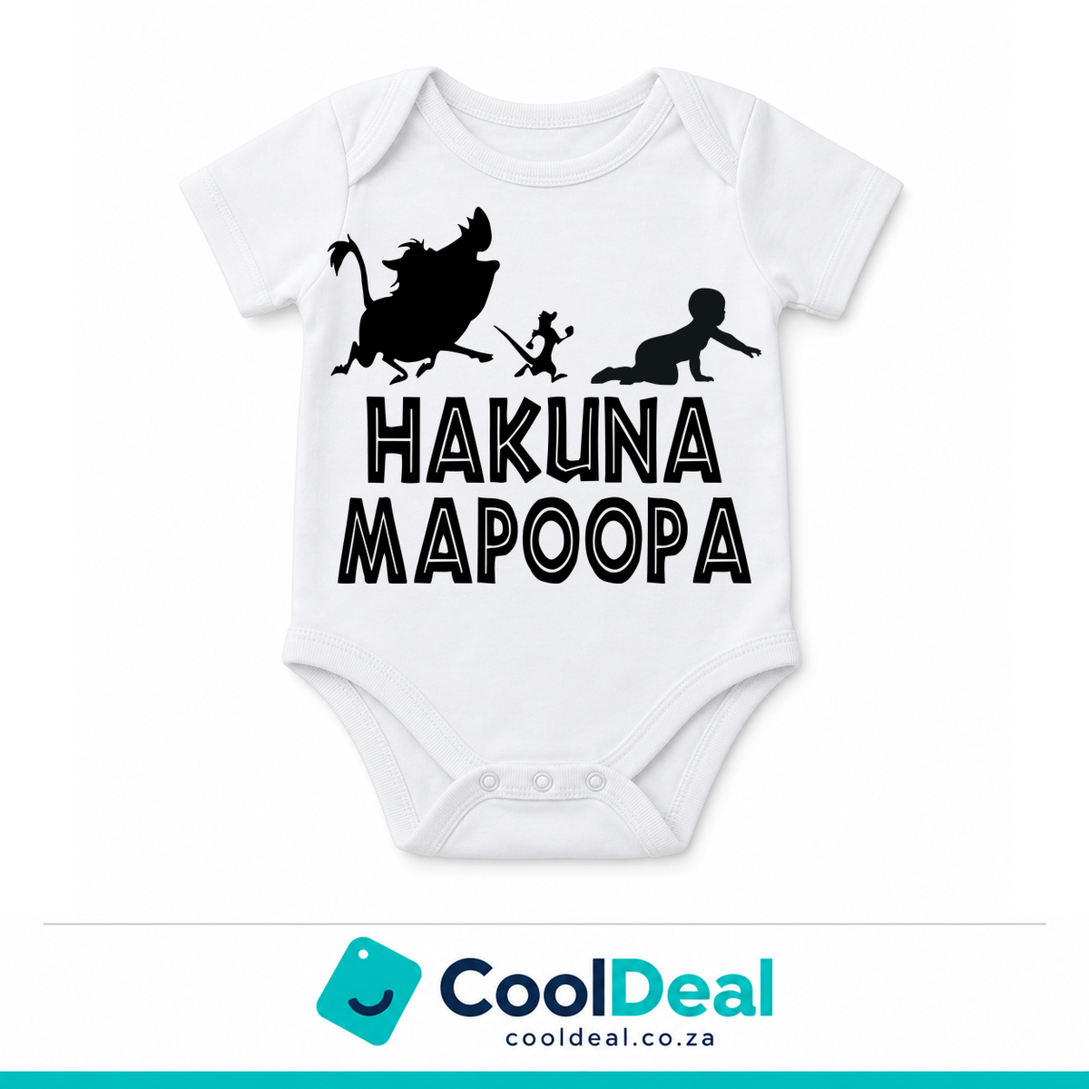 Hakuna Mapoopa funny baby onesie – white cotton babygrow by CoolDeal South Africa