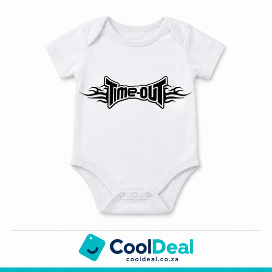 Time-Out funny baby onesie – white cotton babygrow by CoolDeal South Africa