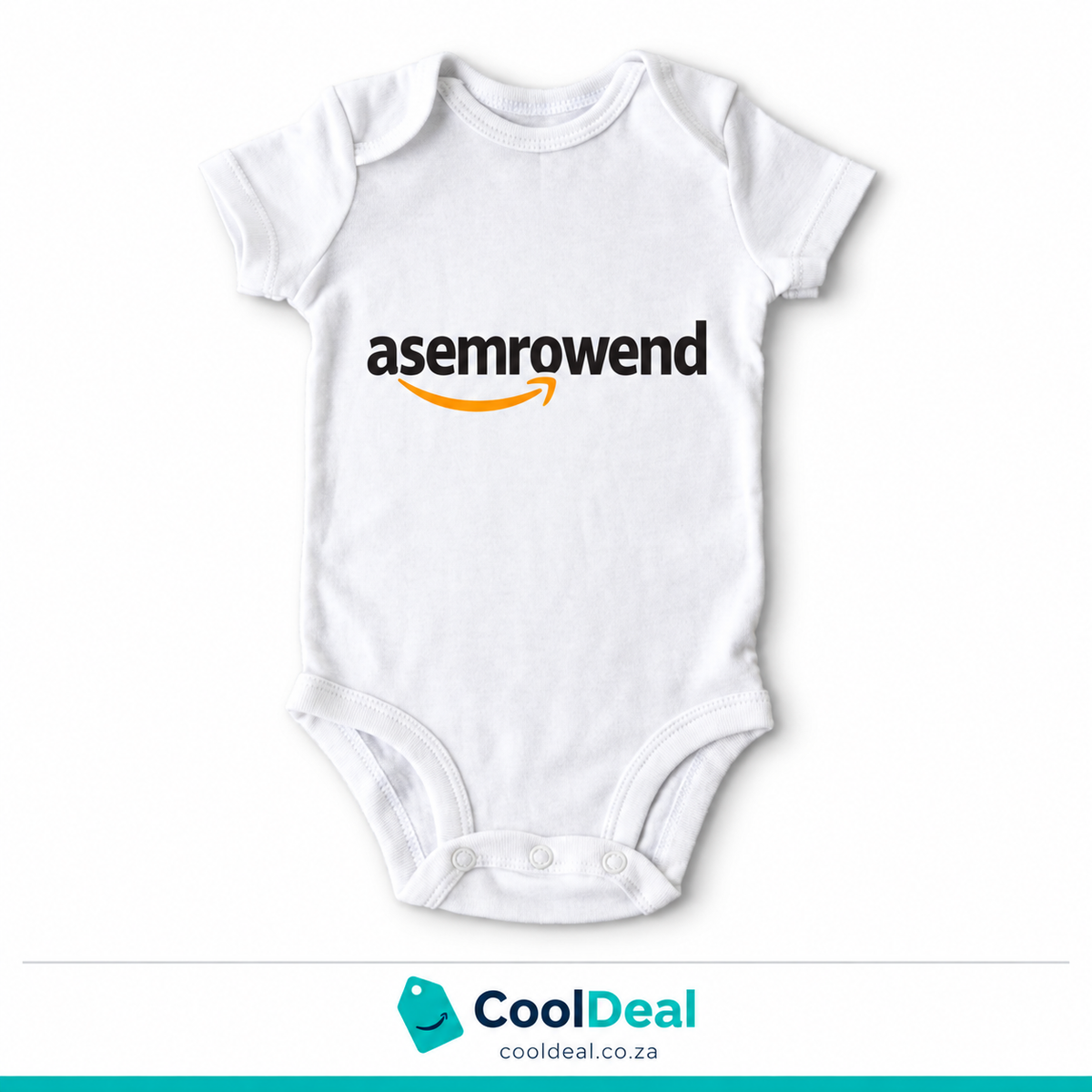Asemrowend funny baby onesie – white cotton babygrow by CoolDeal South Africa