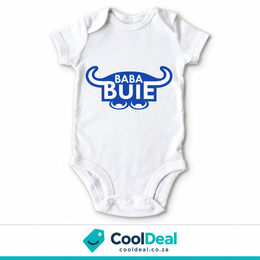 Baba Buie funny baby onesie – white cotton babygrow by CoolDeal South Africa