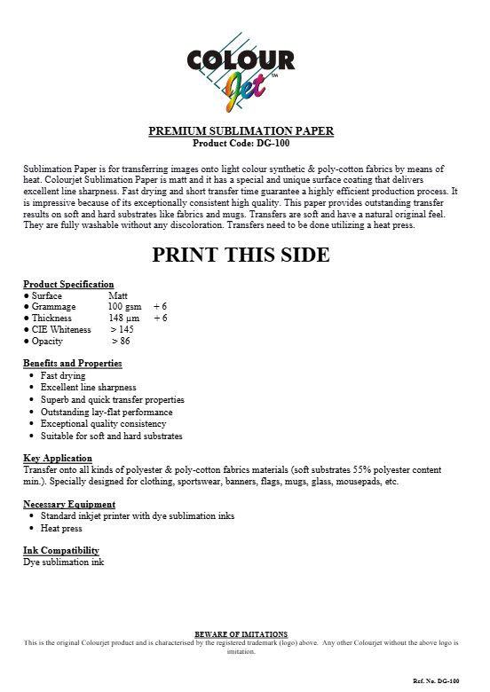 Colourjet DG-100 Sublimation Paper 100gsm