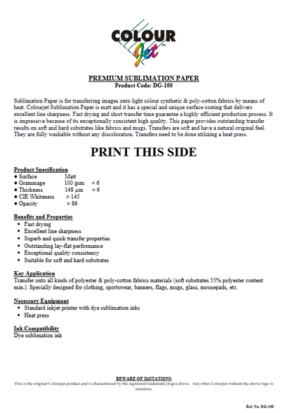 Colourjet DG-100 Sublimation Paper 100gsm
