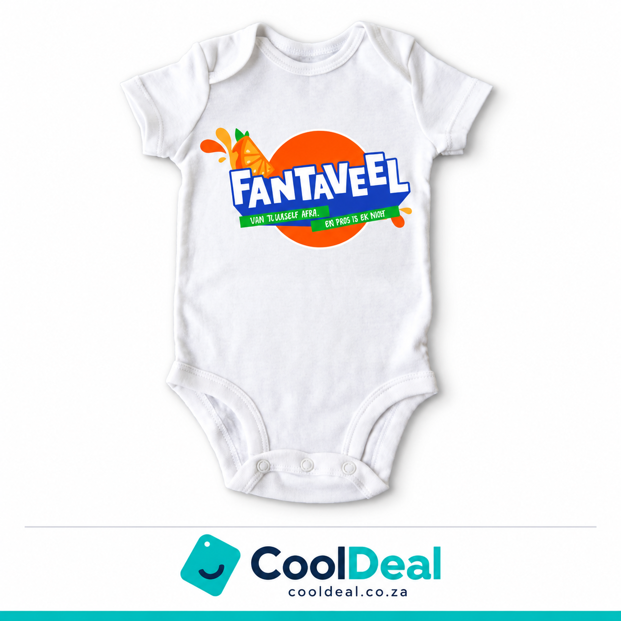 Fantaveel funny baby onesie – white cotton babygrow by CoolDeal South Africa
