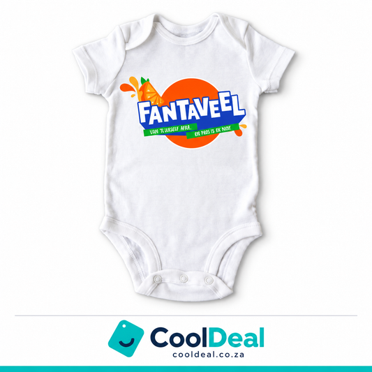 Fantaveel funny baby onesie – white cotton babygrow by CoolDeal South Africa