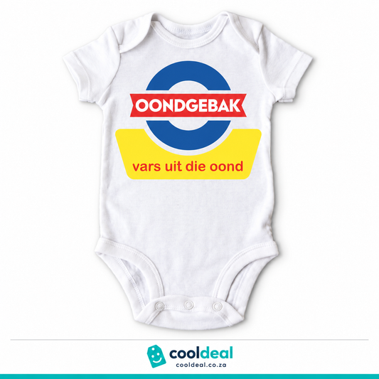 Oondgebak funny baby onesie – white cotton babygrow by CoolDeal South Africa