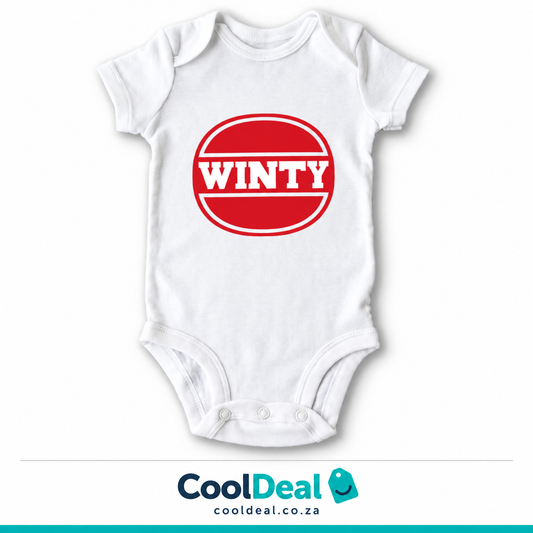 Winty funny baby onesie – white cotton babygrow by CoolDeal South Africa